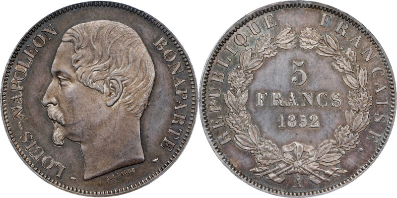 FRANCE. Silver 5 Francs Essai (Pattern), 1852. Napoleon III (as Louis-Napoleon)....