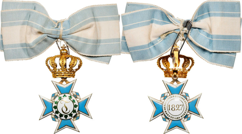 GERMANY. Bavaria. Order of Therese Gold Cross on Lady Bow, ND (Instituted 12 Dec...