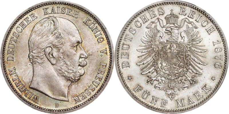 GERMANY. Prussia. 5 Mark, 1876-B. Hannover Mint. Wilhelm I. PCGS MS-64.
Dav-786...