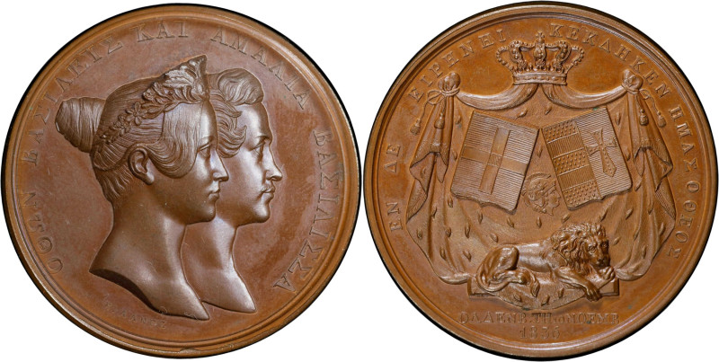 GREECE. Marriage of King Otho and Queen Amelia Bronze Medal, 1836. PCGS SPECIMEN...