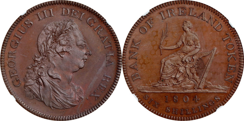 IRELAND. Bronzed Copper 6 Shillings Bank Token Pattern, 1804. Birmingham (Soho) ...