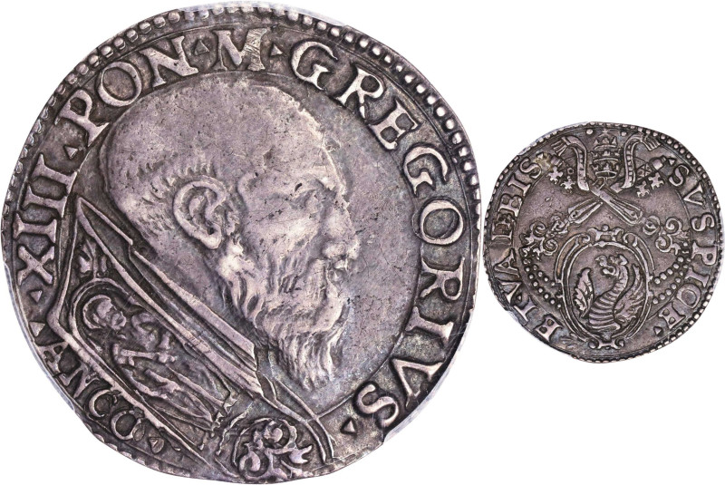 ITALY. Papal (States of the Church). Testone, ND (1575-85). Ancona Mint. Gregory...