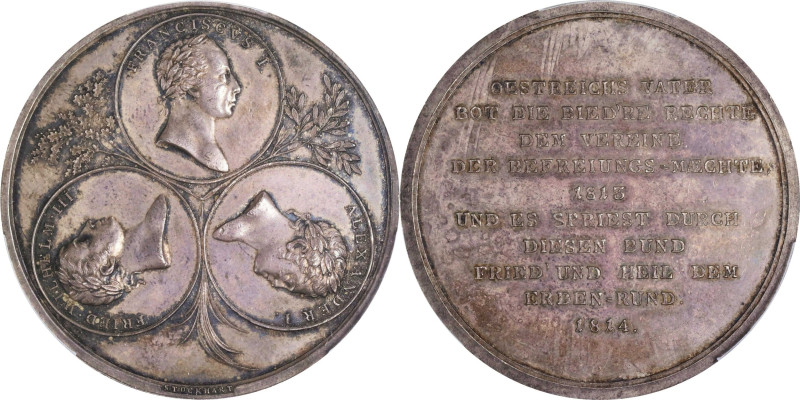 RUSSIA. Holy Alliance Against France Silver Medal, 1814. PCGS SPECIMEN-62.
Diak...