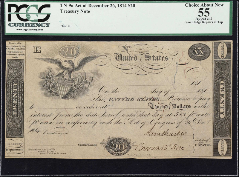 Extremely Rare 1814 Large Format $20 War of 1812 Note 
Ex Ford-Boyd Collections...