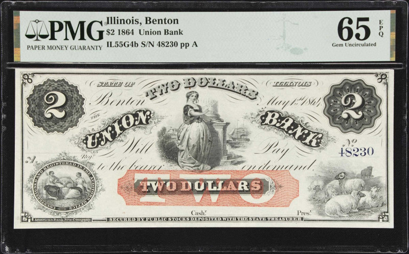 Benton, Illinois. Union Bank. May 1, 1864 $2. Haxby IL-55-G4b. PMG Gem Uncircula...