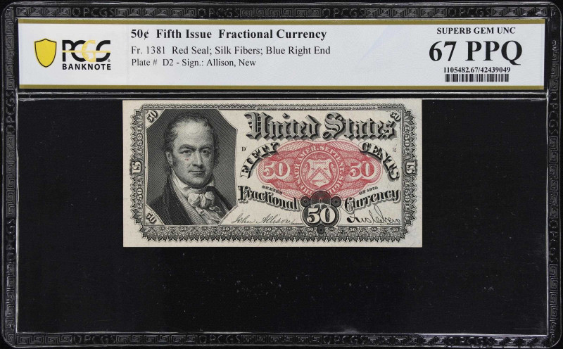 Fr. 1381. 50 Cents. Fifth Issue. PCGS Banknote Superb Gem Uncirculated 67 PPQ.
...