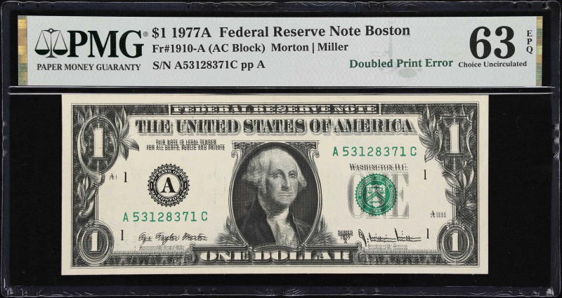 Fr. 1910-A. 1977A $1 Federal Reserve Note. Boston. PMG Choice Uncirculated 63 EP...