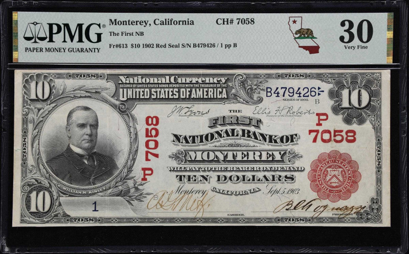 Sensational Serial Number 1 $10 Red Seal From Monterey 
One of Five Large Size ...