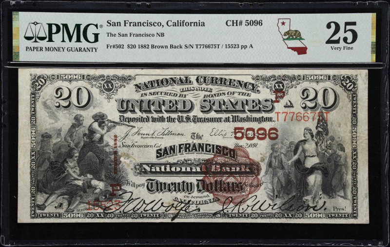 San Francisco, California. $20 1882 Brown Back. Fr. 502. San Francisco NB. Chart...