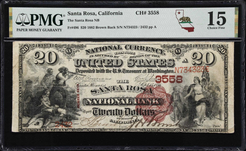 A Most Attractive $20 Brown Back Ripe with an Unscrupulous History. 
Santa Rosa...