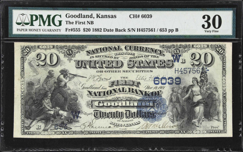 Goodland, Kansas. $20 1882 Date Back. Fr. 555. First NB. Charter #6039. PMG Very...