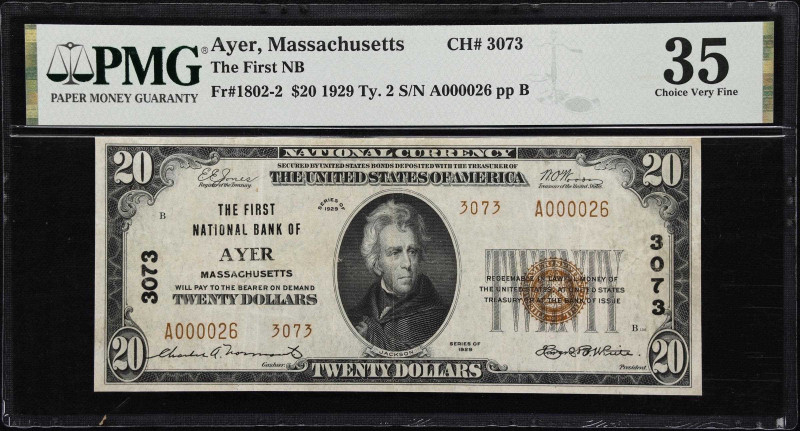 Ayer, Massachusetts. $20 1929 Ty. 2. Fr. 1802-2. First NB. Charter #3073. PMG Ch...