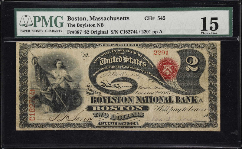 Boston, Massachusetts. $2 Original. Fr. 387. Boylston NB. Charter #545. PMG Choi...