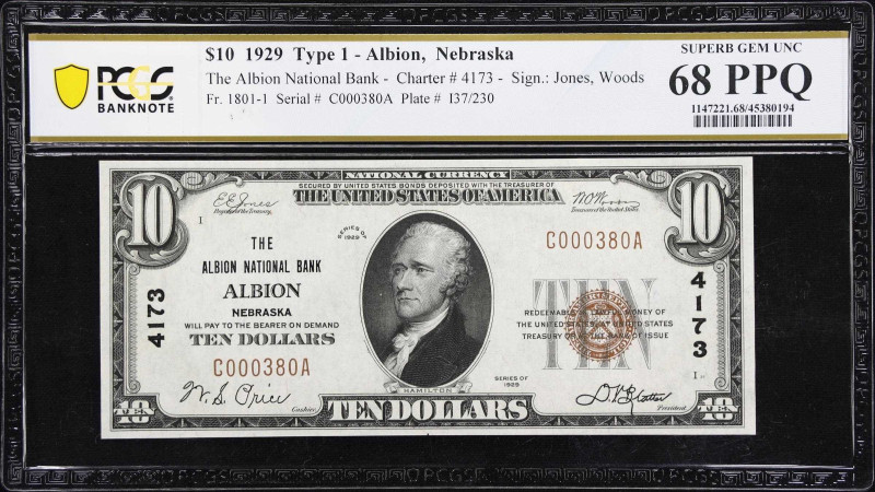 Albion, Nebraska. $10 1929 Ty. 1. Fr. 1801. The Albion NB. Charter #4173. PCGS B...