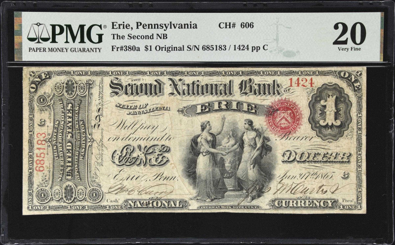 Erie, Pennsylvania. $1 Original. Fr. 380a. The Second NB. Charter #606. PMG Very...