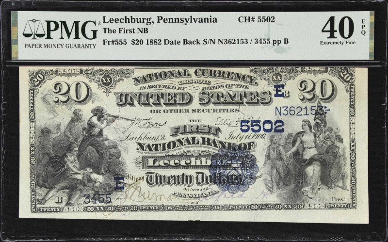 Leechburg, Pennsylvania. $20 1882 Date Back. Fr. 555. First NB. Charter #5502. P...