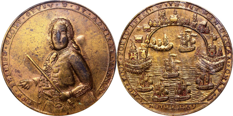 1739 Admiral Vernon Medal. Porto Bello with Vernon's Portrait Alone. Adams-Chao ...