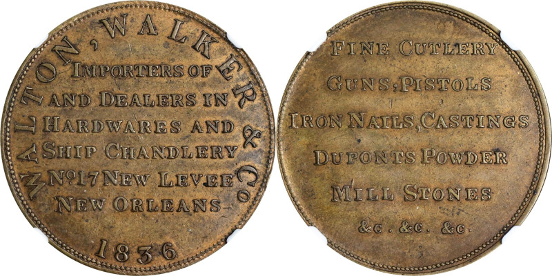 Very Rare HT-129 Token
The Dice-Hicks Specimen
LOUISIANA. New Orleans. 1836 Wa...