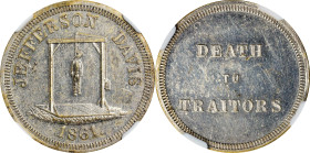 1861 Anti-Confederate Jefferson Davis CSA Presidential Election Medal. DeWitt-C 1861-13. Brass, Silvered. MS-62 PL (NGC).
24 mm. A particularly attra...