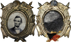 Undated (ca. 1865) Abraham Lincoln Ferrotype Badge. DeWitt-AL 1864-86, Cunningham 9-300B, King-135. Very Fine.
30.9 mm x 25.8 mm. Small oval ferrotyp...