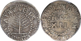 1652 Pine Tree Shilling. Small Planchet. Noe-15, Salmon 1-A, W-830. Rarity-5. VF-35 (PCGS). CAC.
73.45 grains. 25.0 x 25.0 mm. A weighty and well mad...