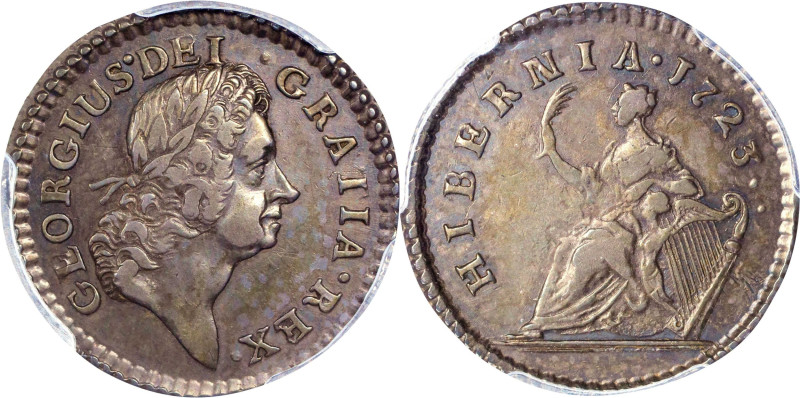 1723 Wood's Hibernia Farthing. Martin 3.23-C.1, W-12540. Rarity-8. Silver. EF-45...