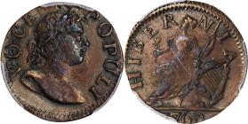 1760 Voce Populi Farthing. Nelson-1, W-13800. Rarity-5. Large Letters. AU-58 (PCGS).
A smooth and moderately glossy olive-brown specimen with excelle...