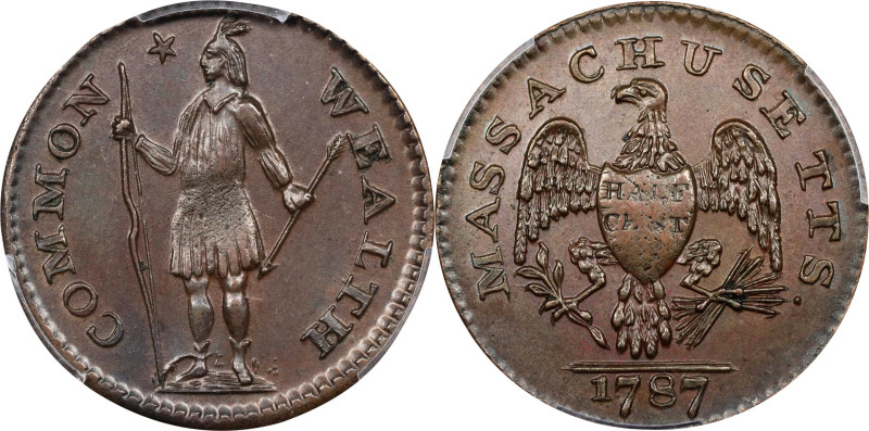 1787 Massachusetts Half Cent. Ryder 4-B, W-5930. Rarity-4. MS-63 BN (PCGS).
An ...