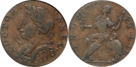 1787 Connecticut Copper. Miller 4-L, W-2810. Rarity-1. Mailed Bust Left, Horned Bust. EF-45 (PCGS).
Nicely struck on a generally hard planchet, we no...