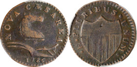 1786 New Jersey Copper. Maris 21-O, W-4915. Rarity-5. Curved Plow Beam, Mane Punch Before Ears, Wide Shield. VF-25 (PCGS).
A richly and originally to...