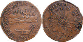 1786 Vermont Copper. Landscape. RR-6, Bressett 4-D, W-2020. Rarity-2. VERMONTENSIUM. EF-45 (PCGS).
Really a lovely piece, and struck on an uncommonly...