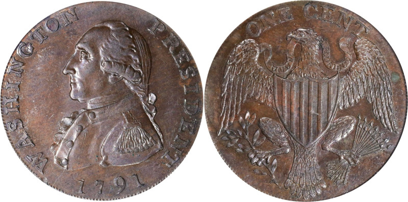 1791 Washington Large Eagle Cent. Musante GW-15, Baker-15, W-10610. Lettered Edg...