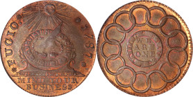 "1787" (ca. 1860) Fugio Cent. "New Haven Restrike". Newman 104-FF, W-17560. Rarity-3. Copper. MS-65 RB (PCGS). CAC.
Certified as being struck in copp...