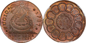 "1787" (ca. 1860) Fugio Cent. "New Haven Restrike". Newman 104-FF, W-17560. Rarity-3. Copper. MS-64 RB (PCGS).
Sharply defined with original mint ora...