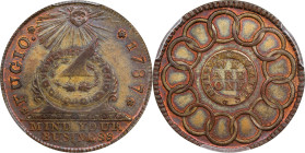 "1787" (ca. 1860) Fugio Cent. "New Haven Restrike". Newman-104-FF, W-17560. Rarity-3. Brass or Yellow Bronze. MS-63 (PCGS).
A predominantly antique g...