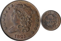 1825 Classic Head Half Cent. C-2. Rarity-1. MS-63 BN (ANACS). OH.
This handsome medium brown example reveals a few glints of steel-gray patina and fa...