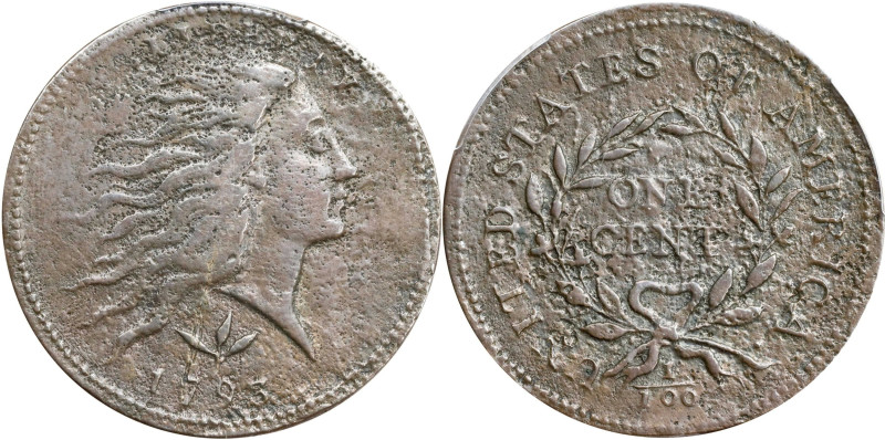 1793 Flowing Hair Cent. Wreath Reverse. S-10, B-10. Rarity-4. Vine and Bars Edge...