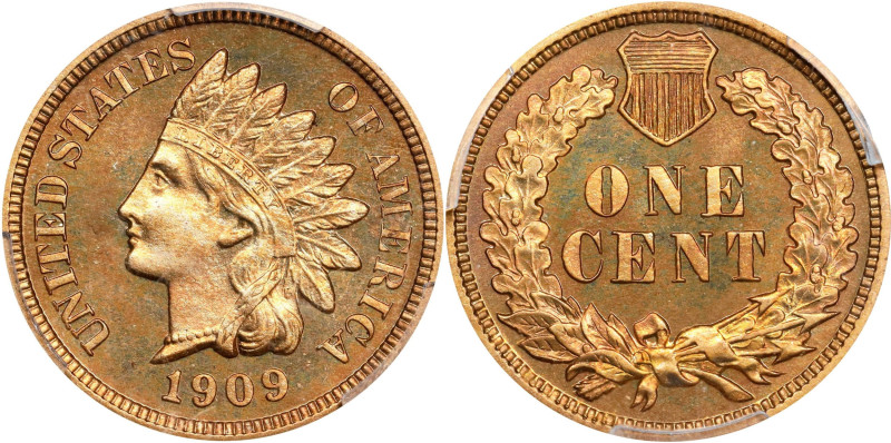 1909 Indian Cent. Proof-66 RD (PCGS).
A soft layer of orange-red color with fie...