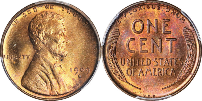 1909-S Lincoln Cent. V.D.B. MS-64 RB (PCGS).
A fine near-Gem example of the Lin...