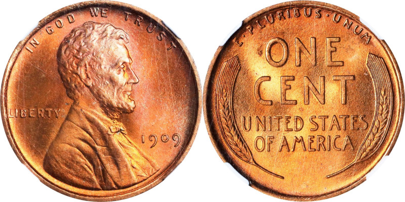 1909 Lincoln Cent. MS-67 RD (NGC).
A magnificent fiery red example from the fir...