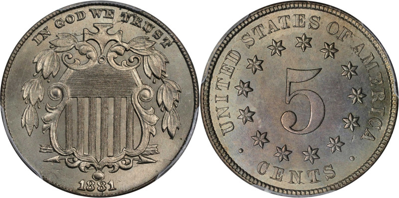 1881 Shield Nickel. MS-66 (PCGS). CAC.
An exquisite Gem, both sides are virtual...