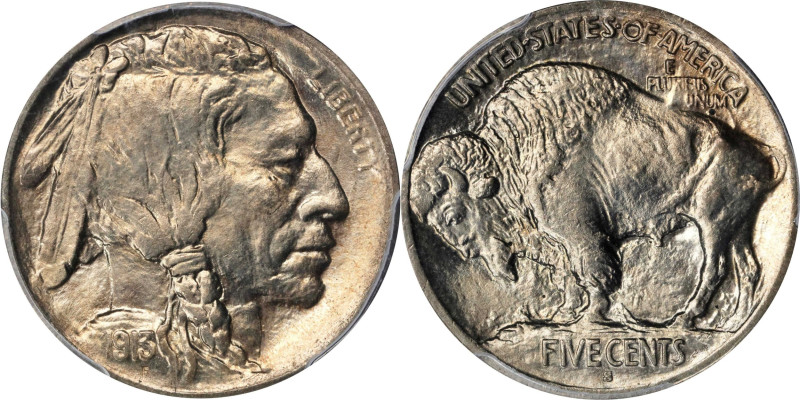 1913-S Buffalo Nickel. Type I. MS-66 (PCGS). CAC.
A sharply struck, satin-textu...