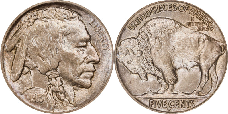 1913-S Buffalo Nickel. Type II. MS-65 (NGC).
Very lightly toned overall but sti...