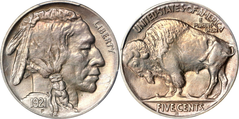 1921-S Buffalo Nickel. MS-64 (PCGS).
A satiny near-Gem with bold luster and a s...