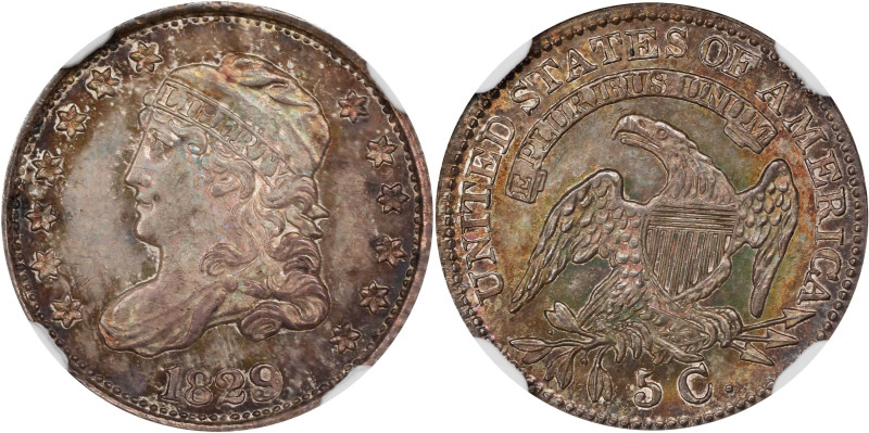 1829 Capped Bust Half Dime. LM-3, V-2. Rarity-2. MS-66 (NGC).
A lovely and cond...