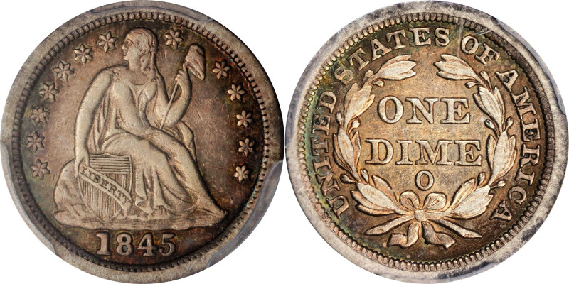 1845-O Liberty Seated Dime. Fortin-101. Rarity-4. Large Thin O. EF-40 (PCGS). CA...