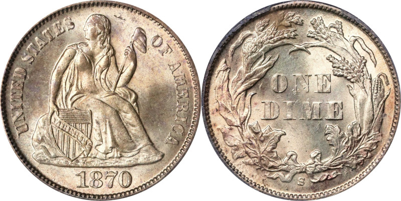 1870-S Liberty Seated Dime. Fortin-101, the only known dies. Rarity-6+. Misplace...