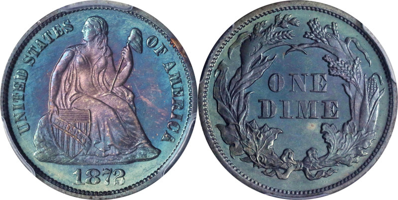 1872 Liberty Seated Dime. Fortin-103. Rarity-3. Proof-67 (PCGS). CAC.
A fantast...