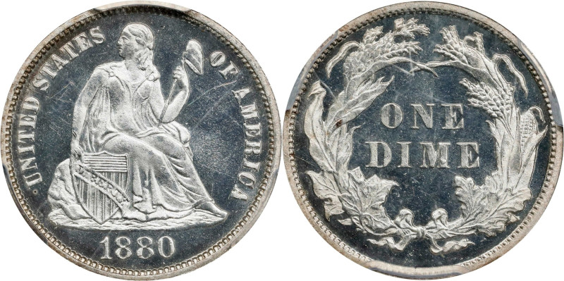 1880 Liberty Seated Dime. Fortin-101. Rarity-3. Proof-64+ Cameo (PCGS). CAC.
A ...