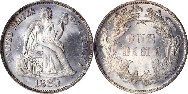 1880 Liberty Seated Dime. Fortin-102a. Rarity-4. MS-66 (PCGS). CAC.
This exquis...